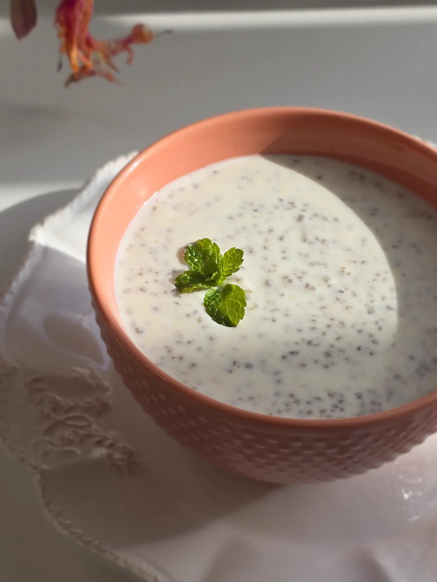 Thiakry crémeux au lait et à la menthe fraîche
